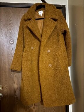 Nine West Fall Mustard Tan Camel Shearling Long Teddy Coat